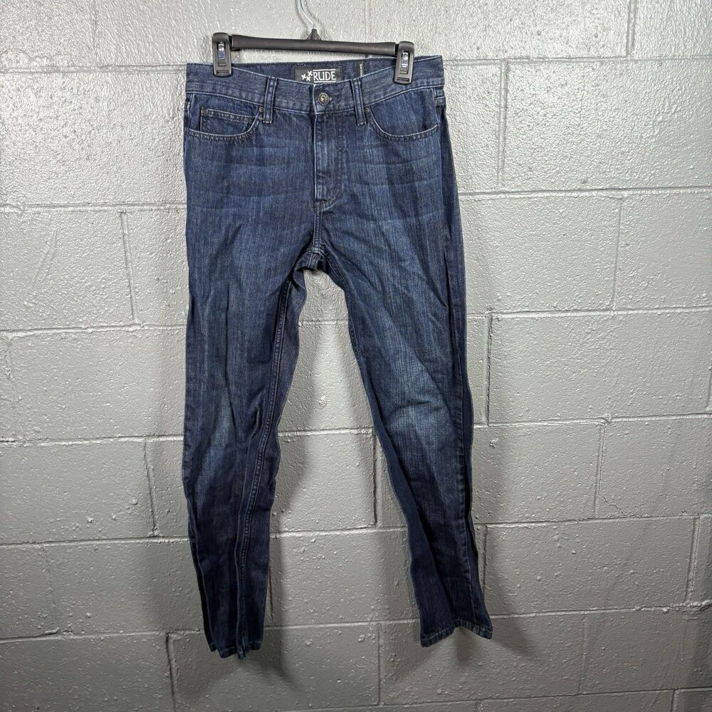 Rude Slim Straight Jeans Mens 30x32 Dark Wash Streetwear Denim Modern Fit